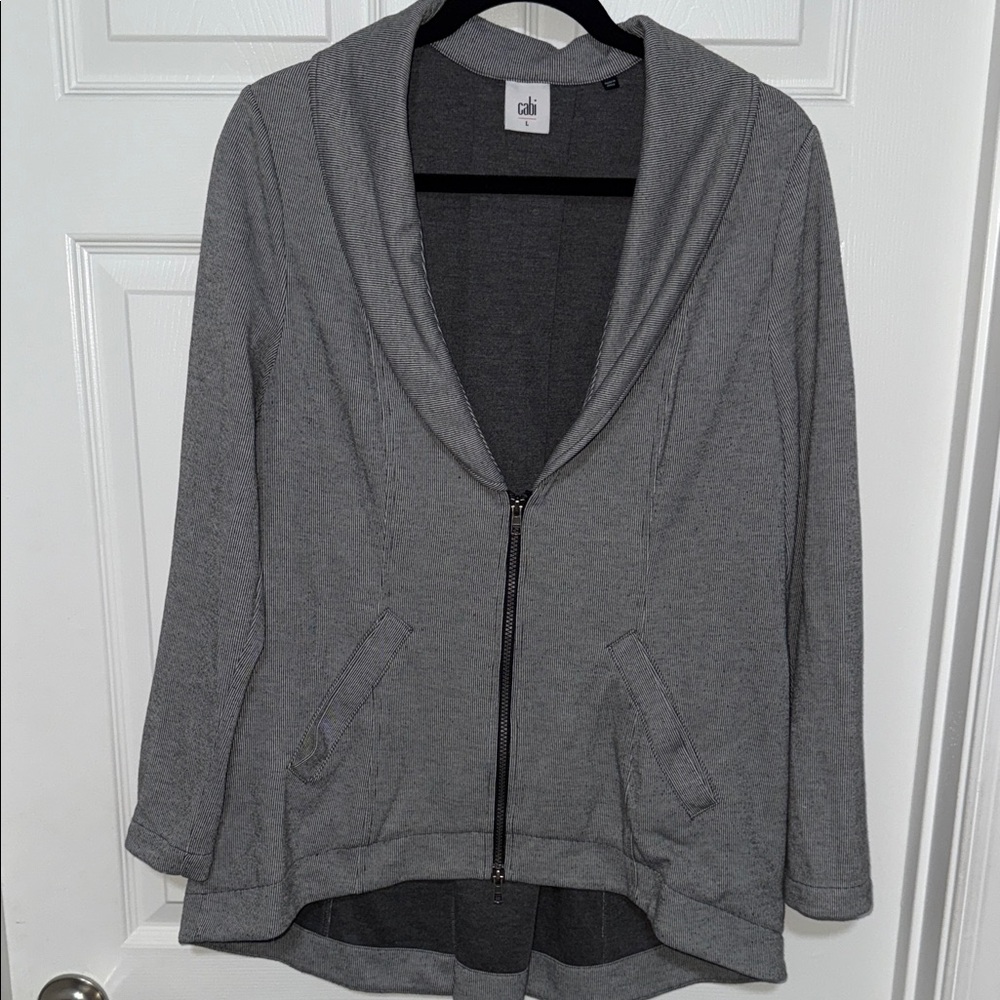 CAbi Charcoal and Striped Cardigan